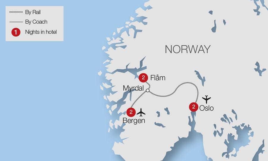 Mapa de flam ferroviaria Noruega