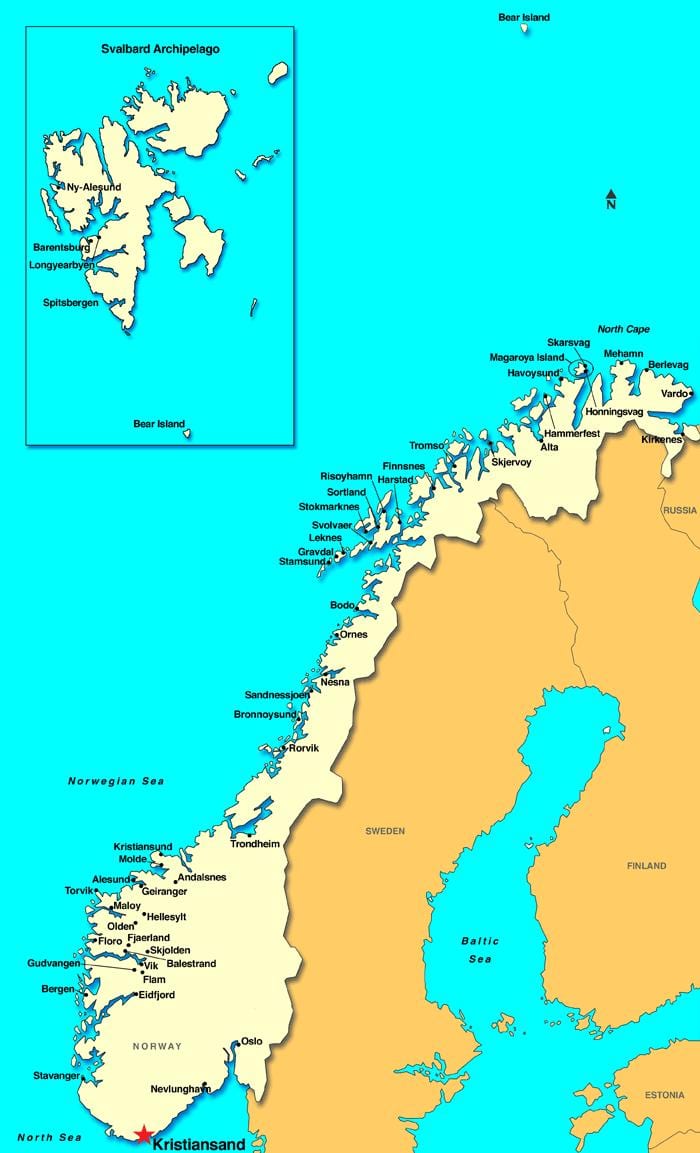 Mapa de kristiansand Noruega