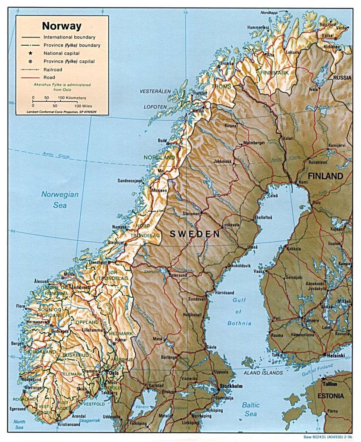mapa detallado de Noruega, con cidades