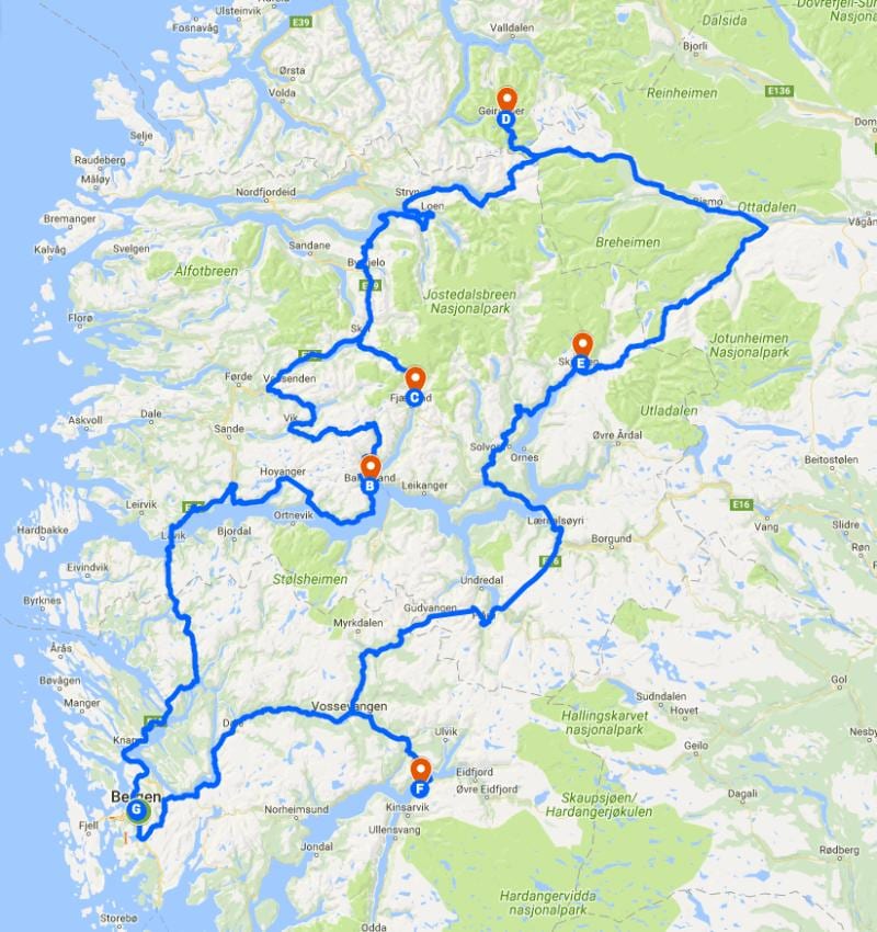 Noruega glaciar mapa