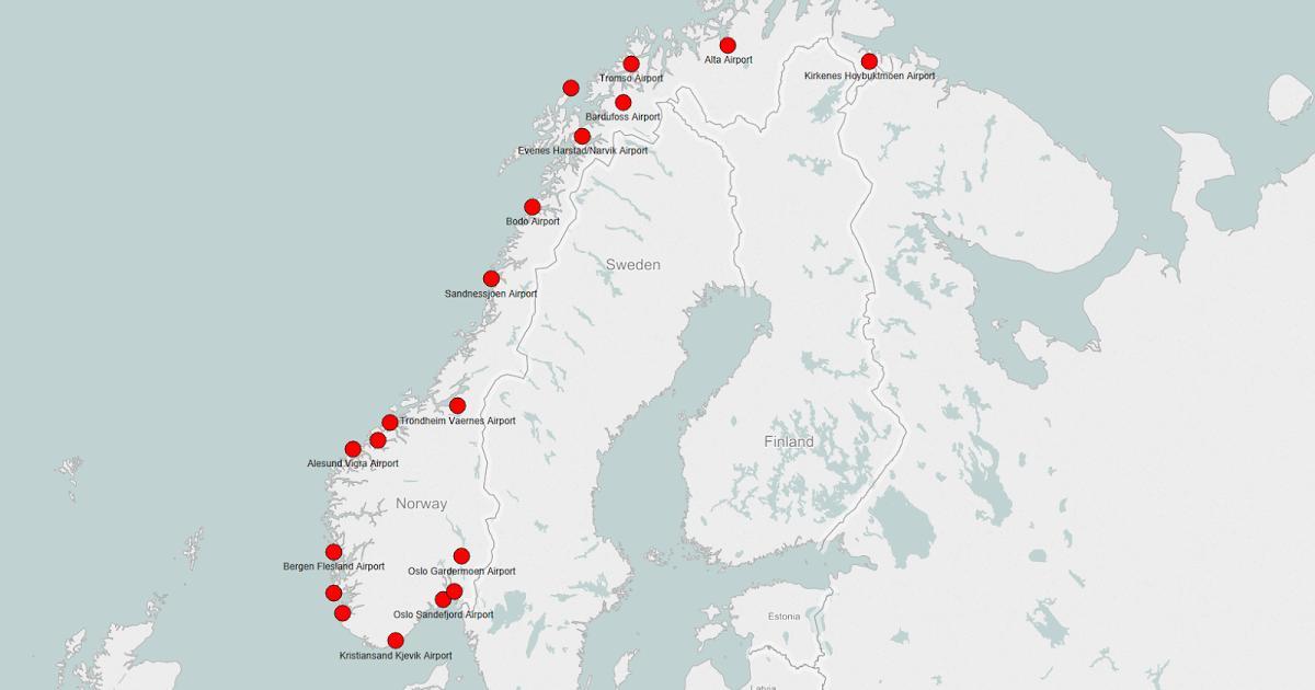 Mapa de Noruega aeroportos