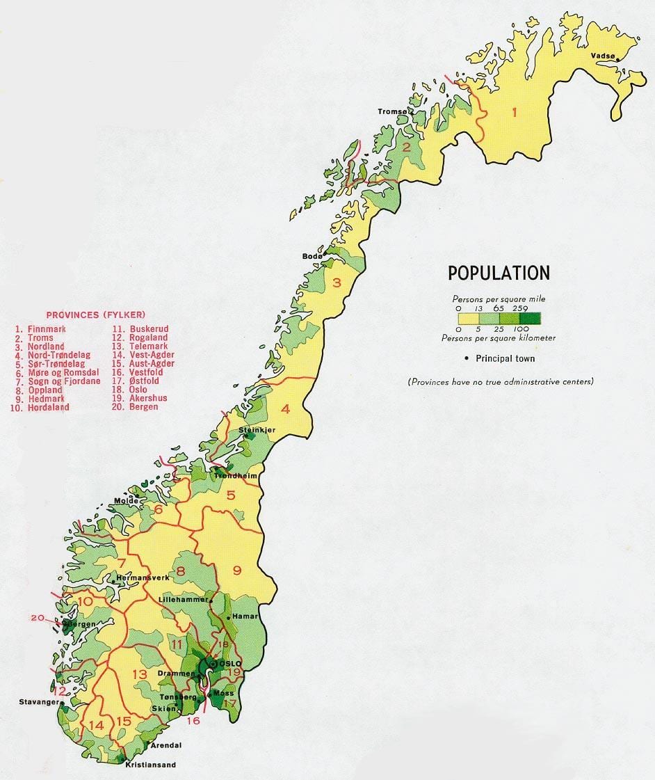 Noruega poboación mapa