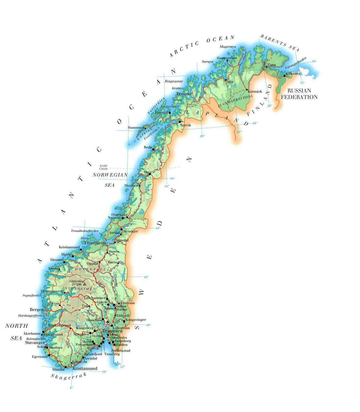 Mapa de Noruega elevación