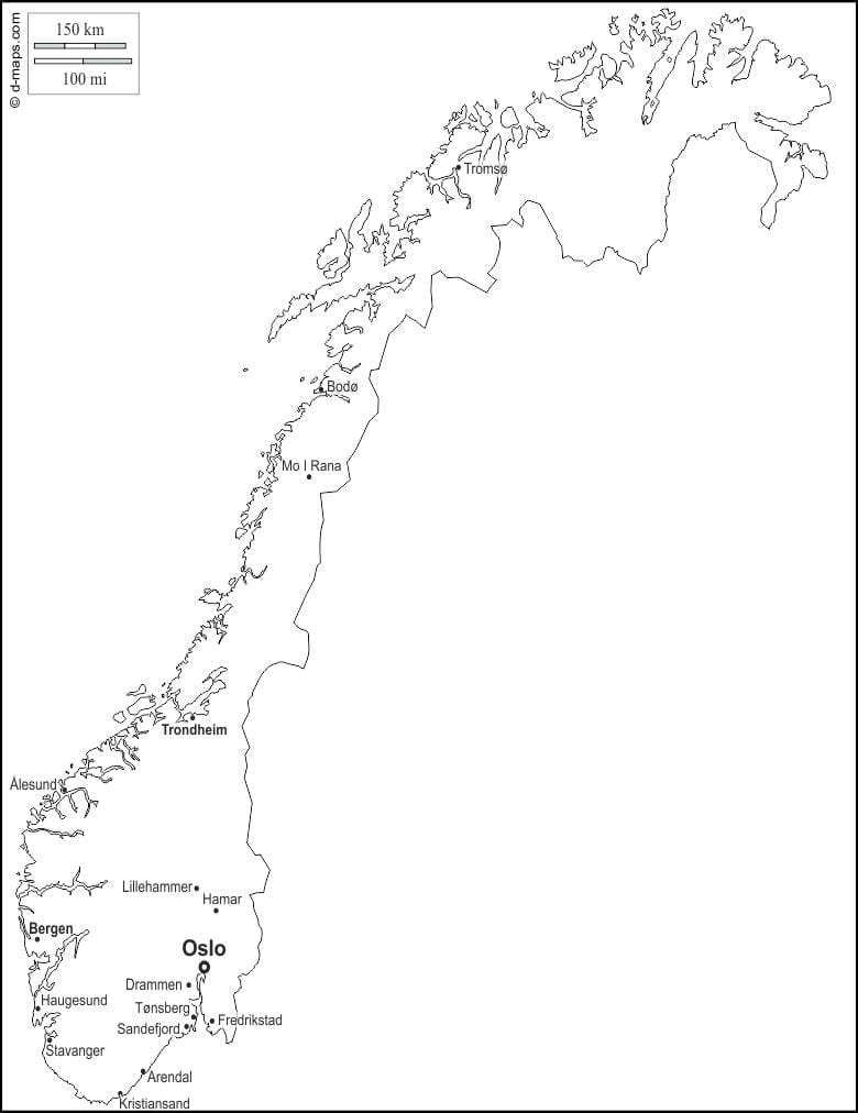 en branco mapa de Noruega