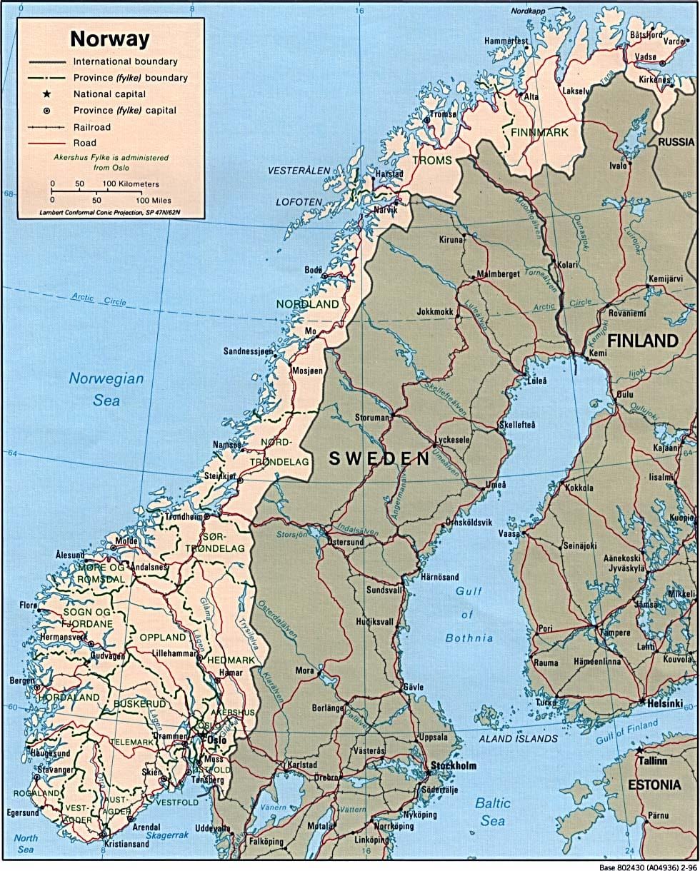 Mapa de Noruega latitude