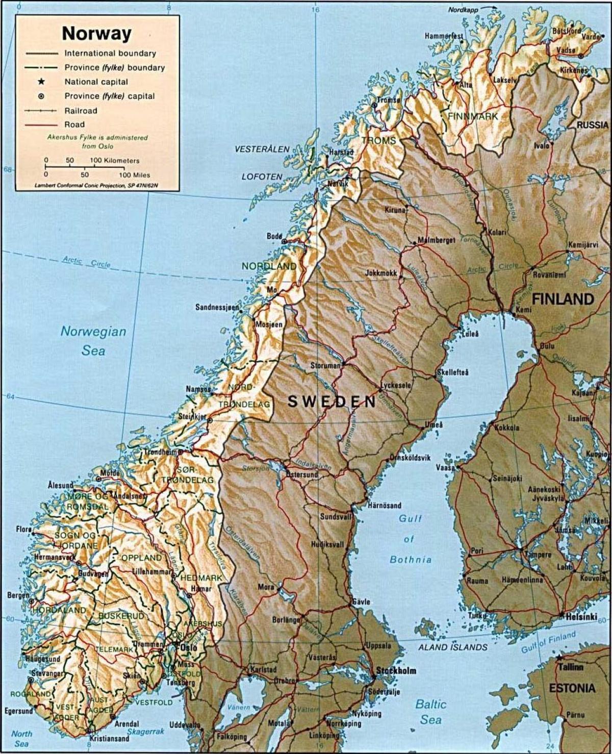 Mapa de Noruega montañas