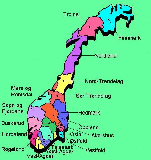 Mapa de Noruega nacional de rutas turísticas