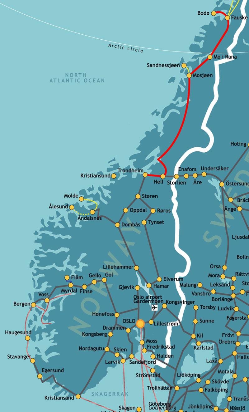 Mapa de Noruega northern railway