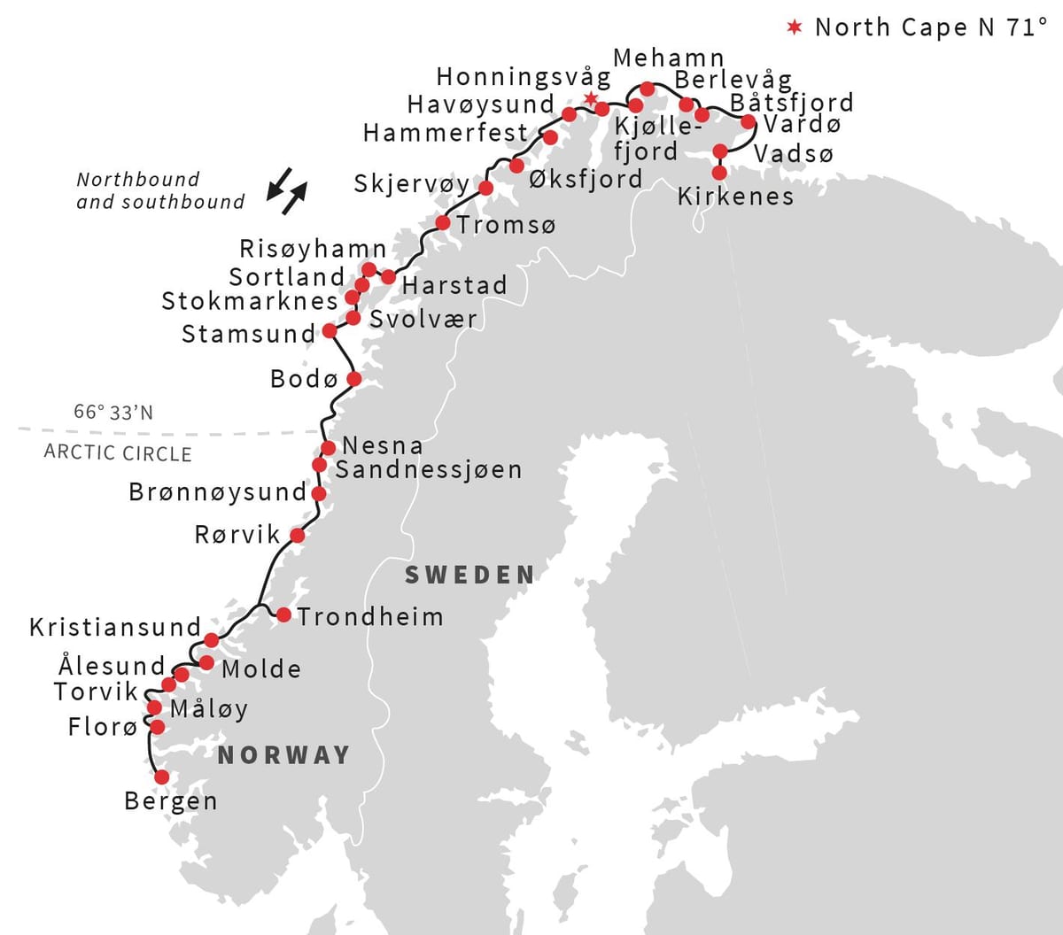 Mapa de Noruega portos