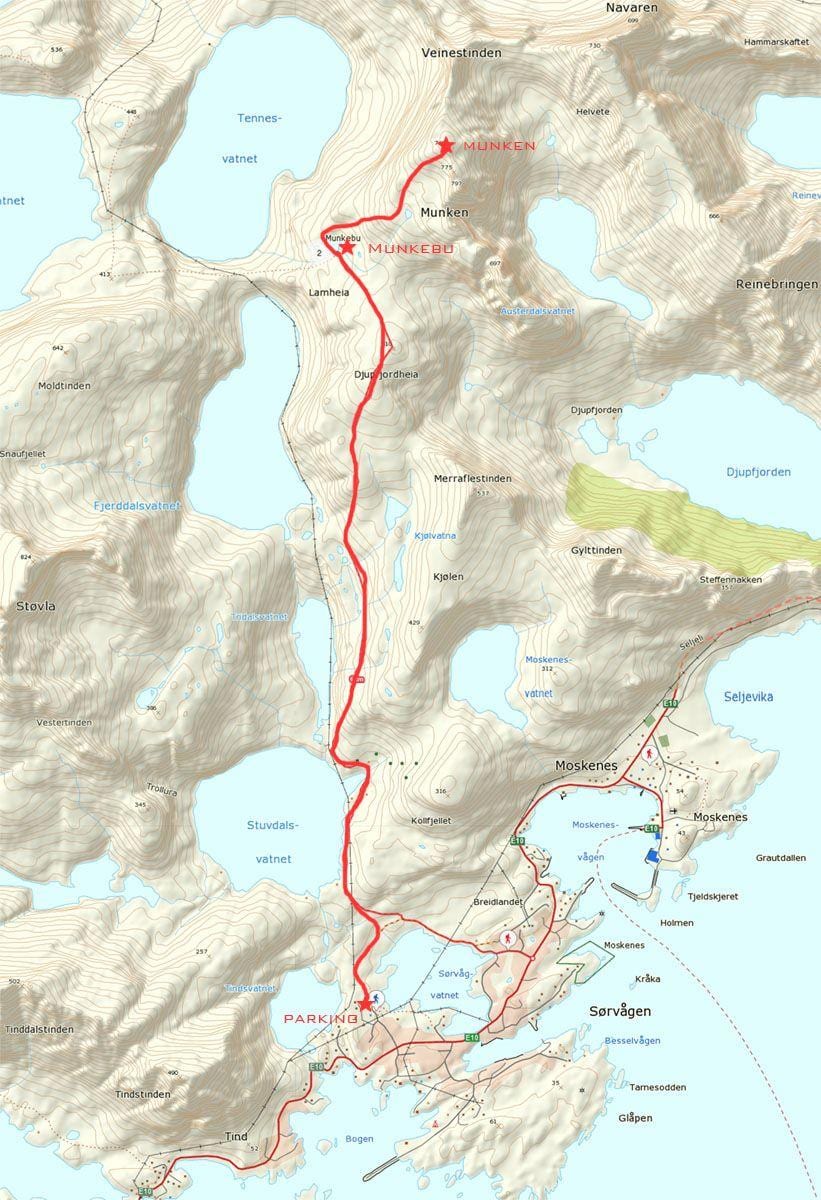 Mapa de Noruega rutas de sendeirismo