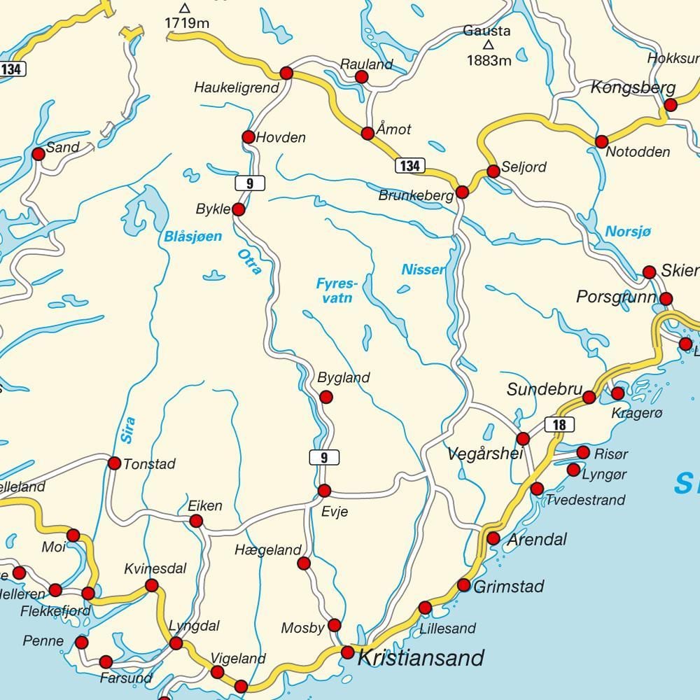 Mapa do sur de Noruega