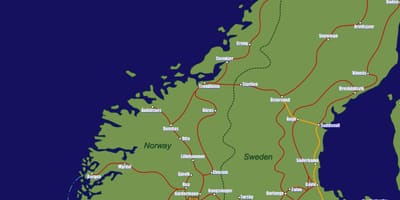 Mapa de Noruega tren rutas