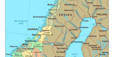 Mapa do camiño de Noruega, con cidades