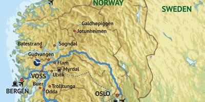 Mapa do oeste de Noruega