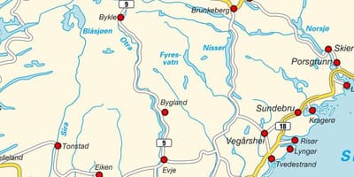 Mapa do sur de Noruega